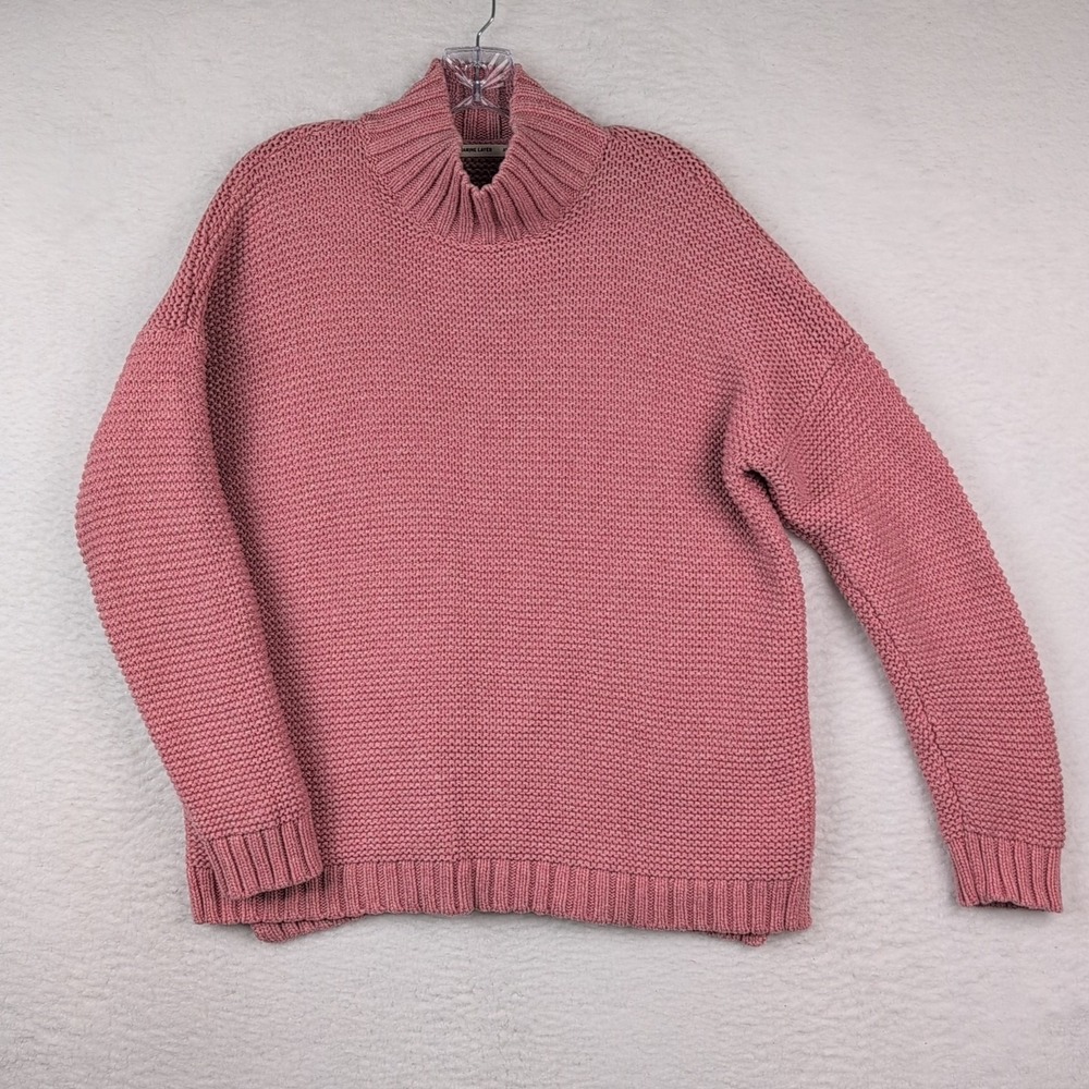 Marine Layer Remi Sweater Womens XL Mock Neck Wool Cotton Blend Ash Rose Chunky